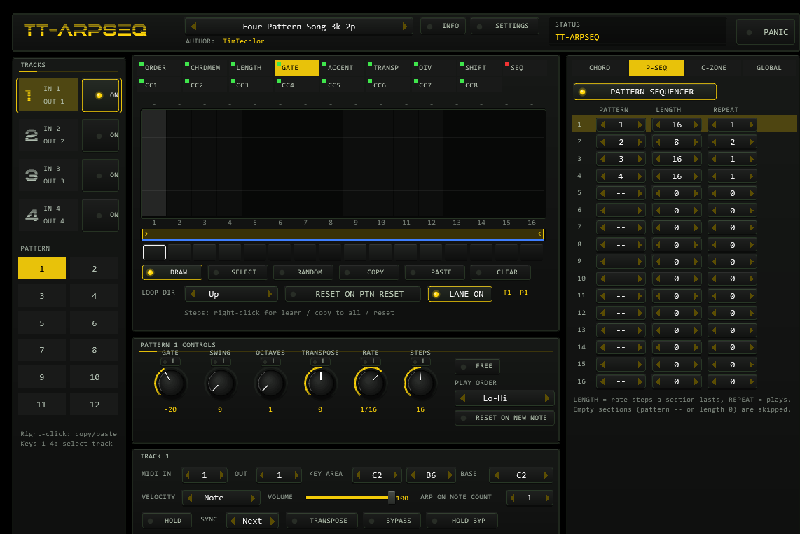 Pattern sequencer panel