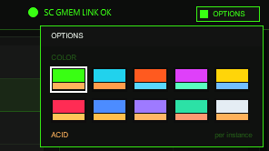 TT-FREIRAUM OPTIONS box open in the header bar — ten colour swatches, ACID selected