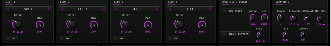 TT-HYPERCLAP four distortion slots, Rawstyle stack and clap hits
