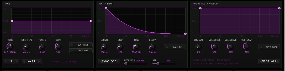 TT-HYPERCLAP tone, amp and drive curve editors with their knob rows