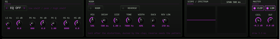 TT-HYPERCLAP EQ, room, scope and spectrum, master