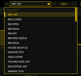 TT-HYPERHATS preset bar with open factory list