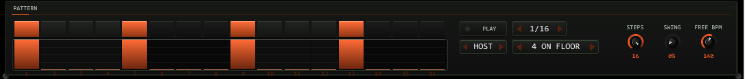 TT-HYPERKICK pattern player with 16 steps and velocity bars
