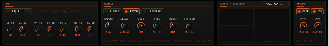 TT-HYPERKICK EQ, rumble, scope and spectrum, master