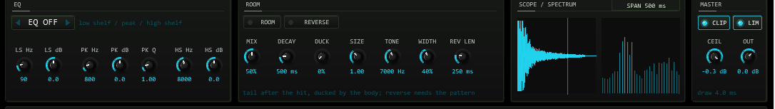TT-HYPERSNARE EQ, room, scope and spectrum, master