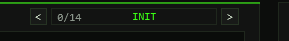 TT-KICK lane preset browser: prev and next arrows around a name box showing 0/14 INIT in the S1 TRANSIENT header