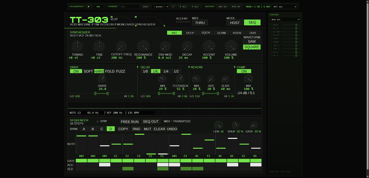 Screenshot of the TT-303 Acid Machine interface